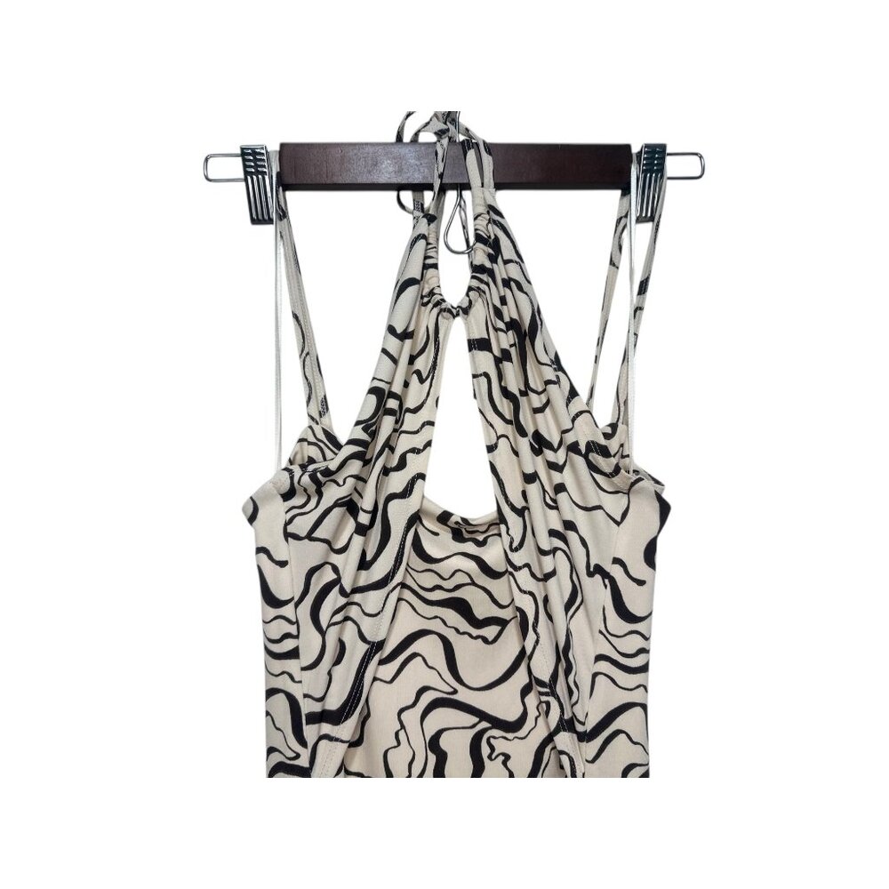 Abercrombie Halter Y2K Psychedelic Midi Dress Large Bodycon Retro Classic Stretc - Picture 6 of 16